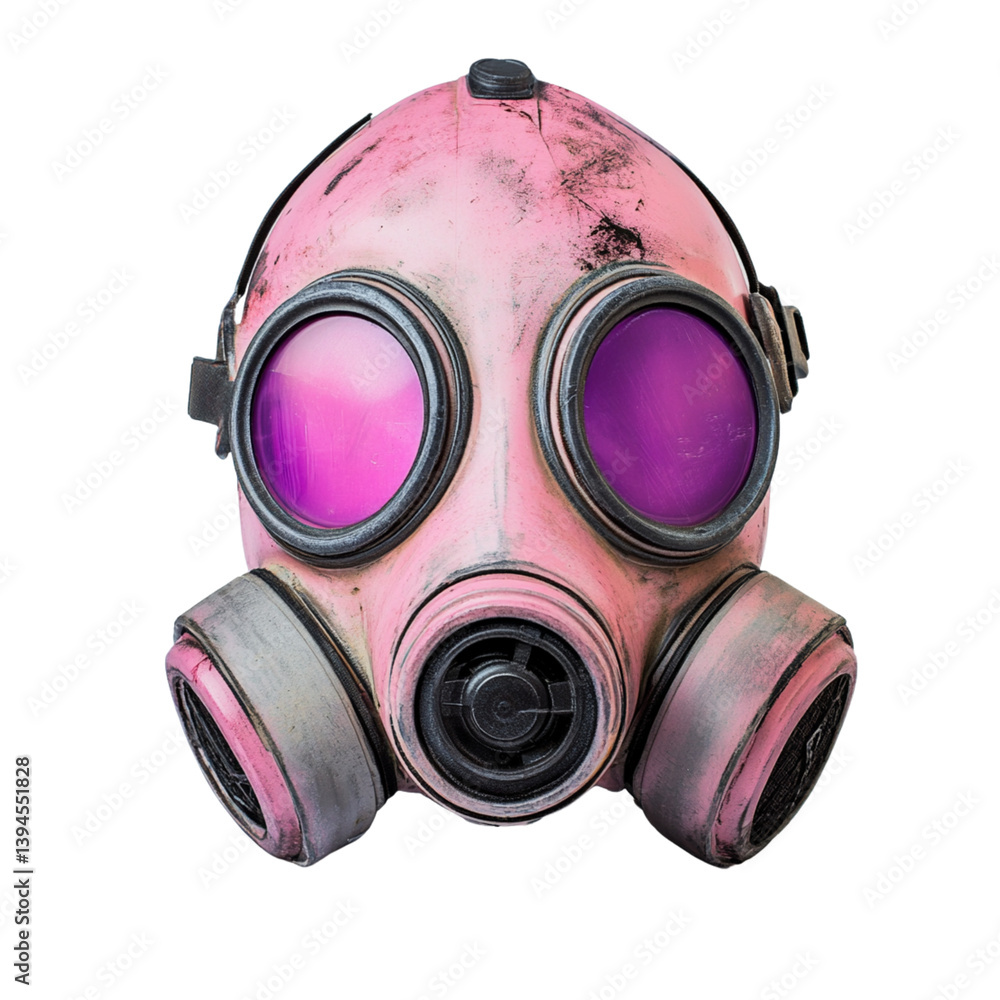 unique pink gas mask with round lenses and worn appearance unique pink gas mask with round lenses and worn appearance