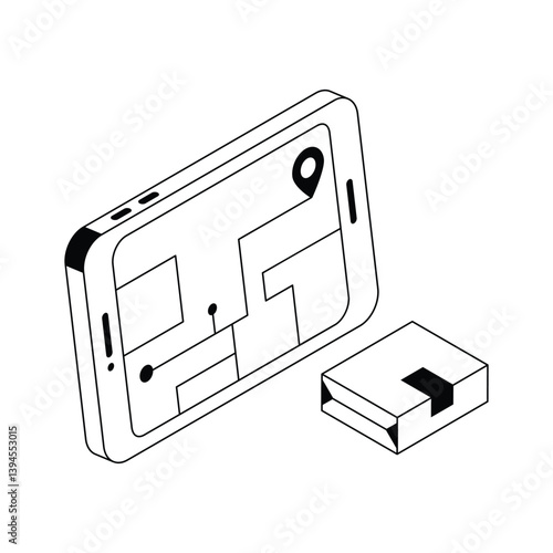 Well crafted premium isometric outline icon depicting parcel tracking