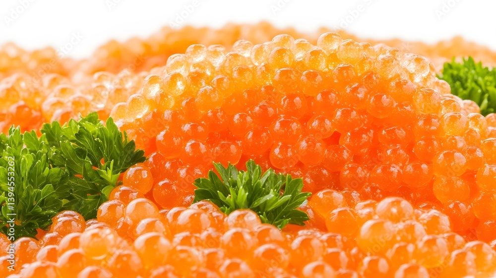 Closeup of Red Caviar with Fresh Parsley Garnish Luxurious Gourmet Food Texture Closeup of Red Caviar with Fresh Parsley Garnish Luxurious Gourmet Food Texture