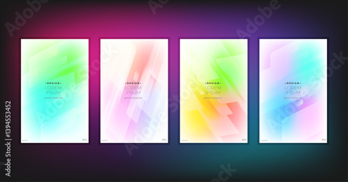 Abstract geometric composition forms modern background with decorative triangles and patterns backdrop vector illustration set