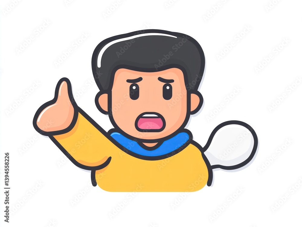 A cartoon boy with a surprised expression, gesturing with his hand A cartoon boy with a surprised expression, gesturing with his hand