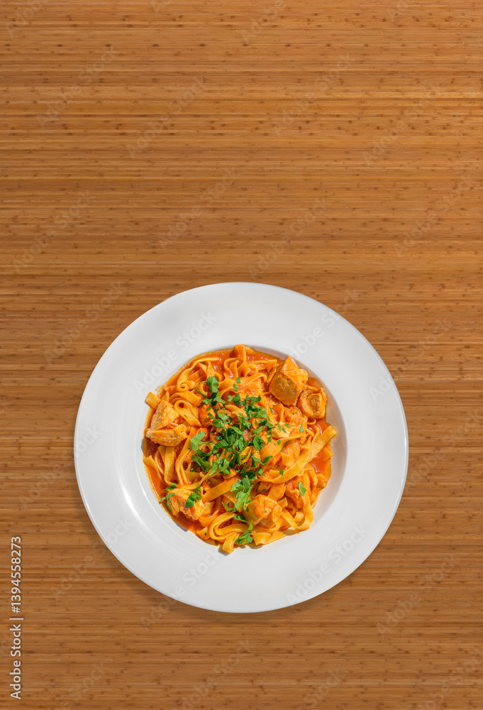 italian tagliatelle pasta with salmon