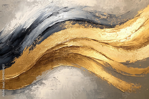 Abstract Black, White, and Gold Oil Painting with Textured Brush Strokes, Elegant Contemporary Art, Modern Abstract Design, Luxury Wall Decor, High-End Art Piece