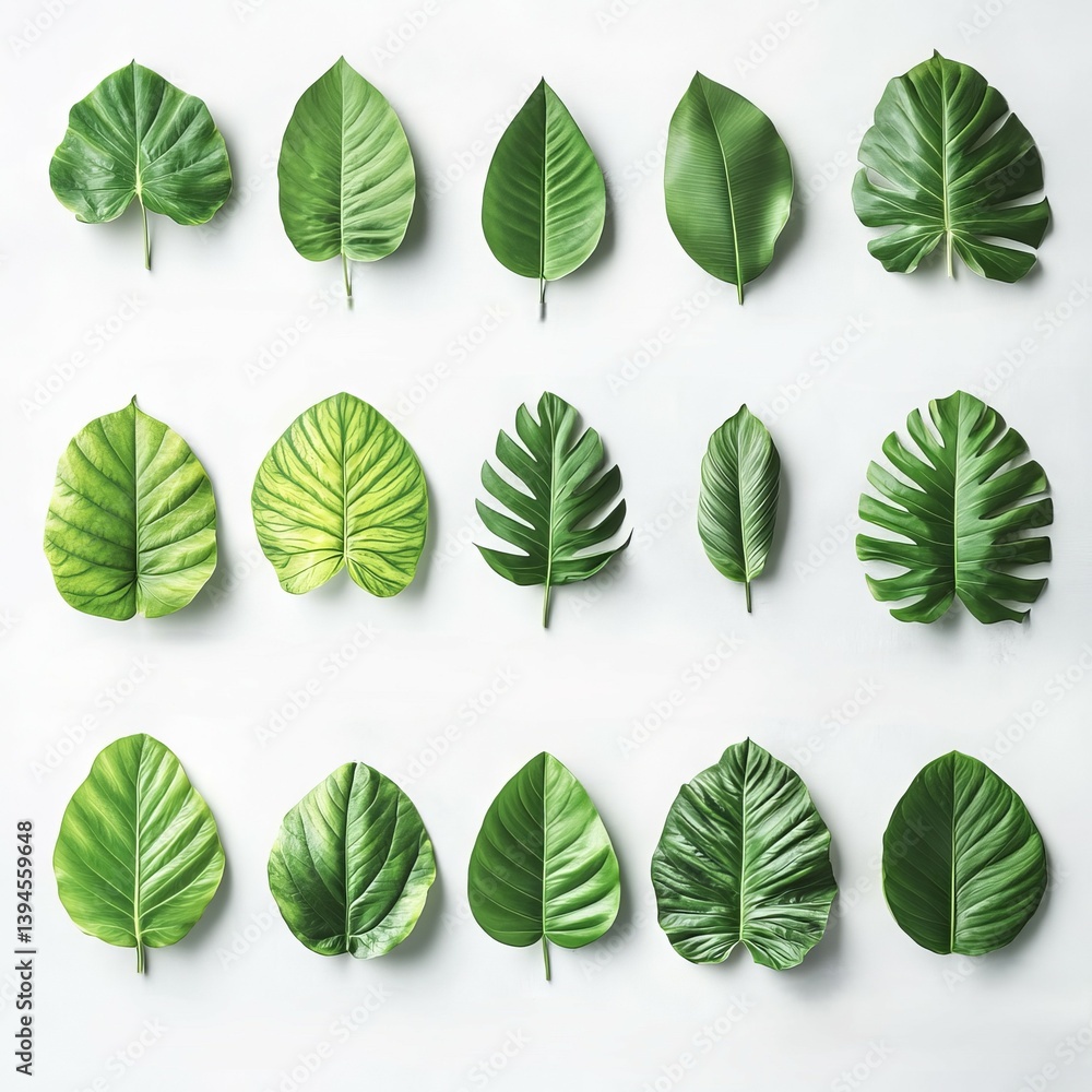 A mix of green leaves set against a white background A mix of green leaves set against a white background