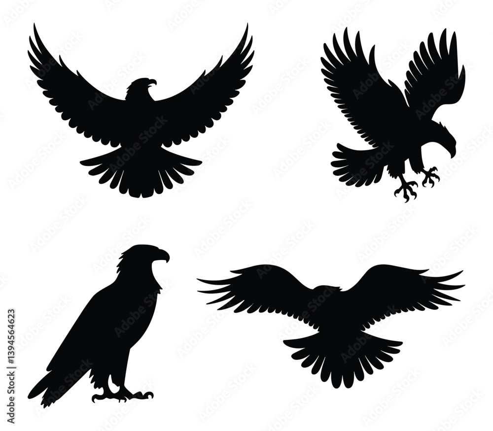 Fototapeta premium Set of eagle silhouettes in flight. vector illustration.