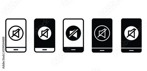 Silent Mode Phone Icons Black and White Smartphone Mute Symbols Vector Design Illustration