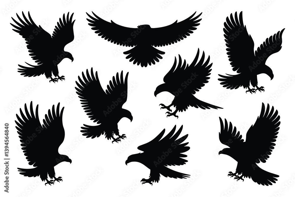 Fototapeta premium Set of eagle silhouettes in flight. vector illustration.