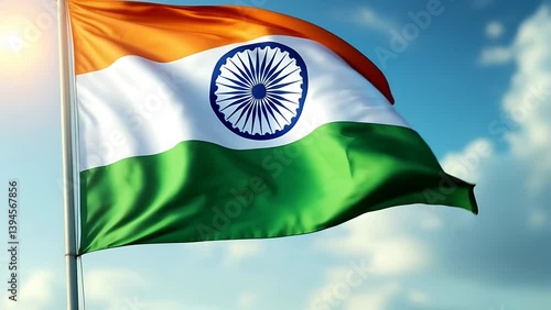 India Flag Waving in the Sky High Quality Footage