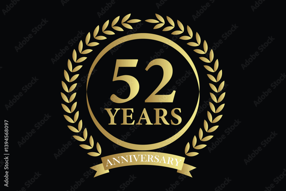 Fototapeta premium 52 years anniversary icon with laurel wreath and number symbol, vector illustration.