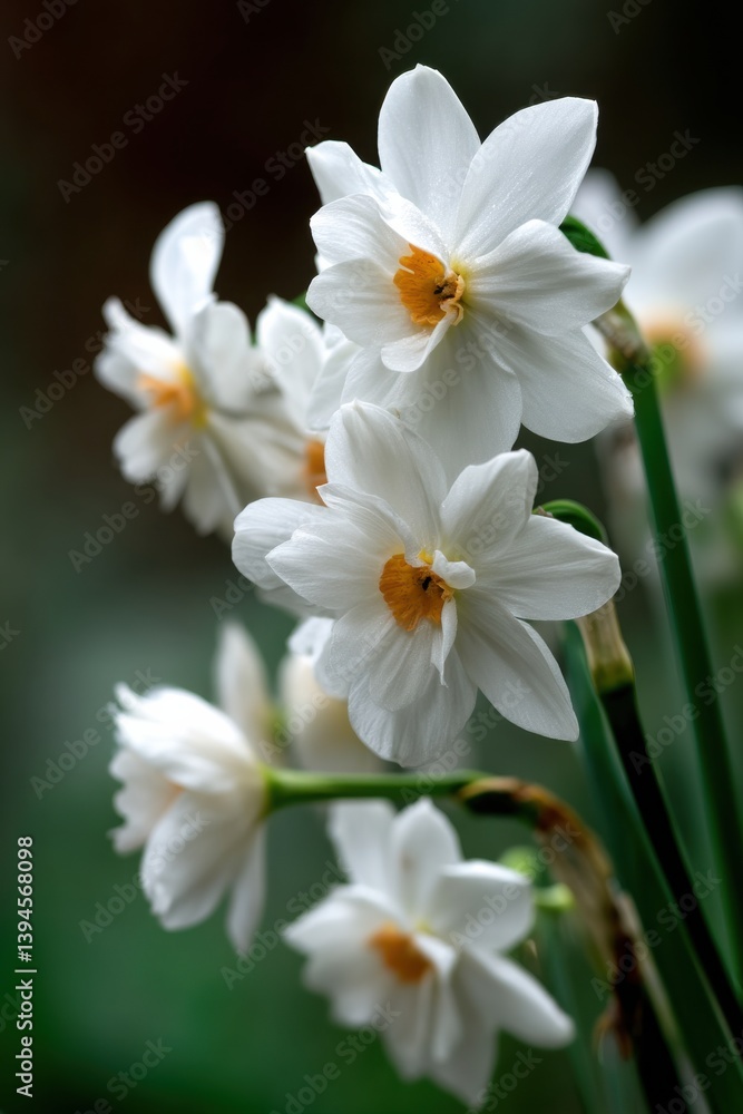 An enchanting cluster of charming daffodils with white petals and orange centers, epitomizing nature's simplicity and beauty. An enchanting cluster of charming daffodils with white petals and orange centers, epitomizing nature's simplicity and beauty.