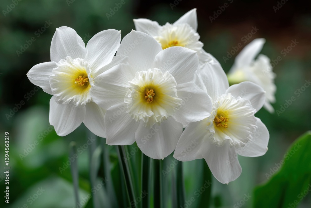 A stunning bouquet of elegant white daffodils, showcasing delicate petals and vibrant yellow centers in nature's beauty. A stunning bouquet of elegant white daffodils, showcasing delicate petals and vibrant yellow centers in nature's beauty.