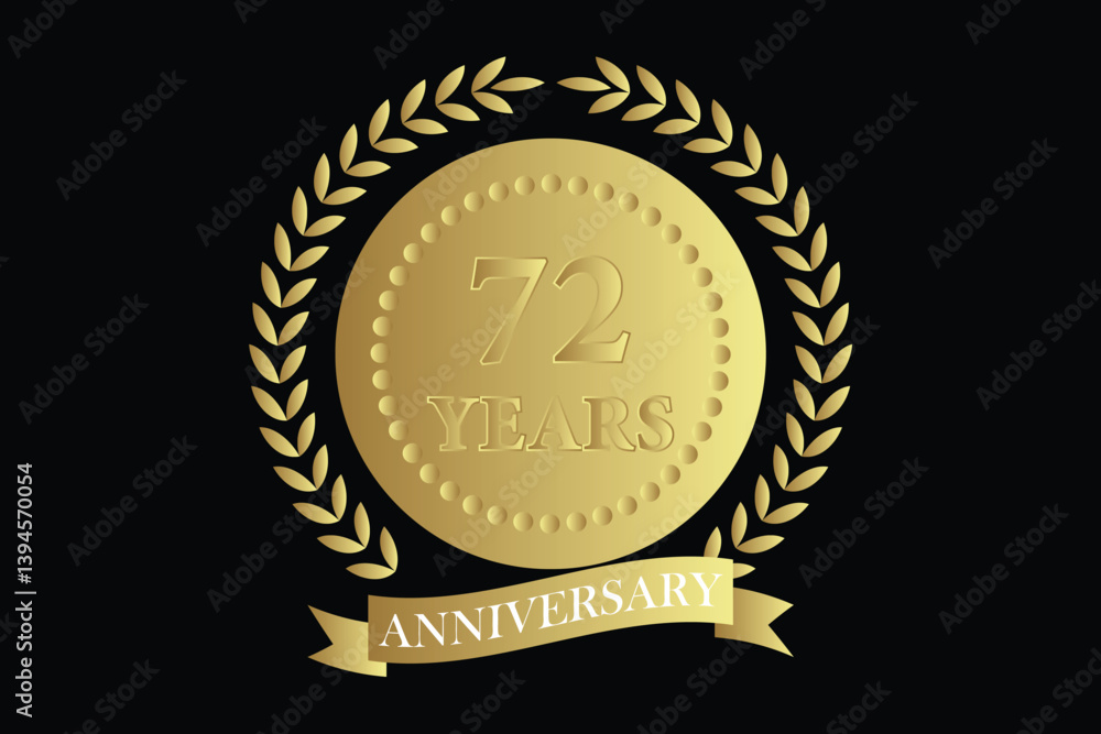 Naklejka premium 72 years anniversary icon with laurel wreath and number symbol, vector illustration.