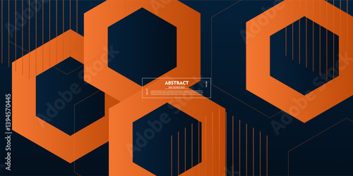 Abstract dark blue 3D background with orange hexagon pattern. Hexagon structure shape. Hexagon texture design. Colorful pattern design. Vector Eps10