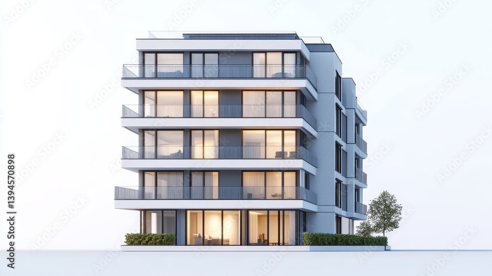 Realistic apartment building isolated in a white empty space background Realistic apartment building isolated in a white empty space background