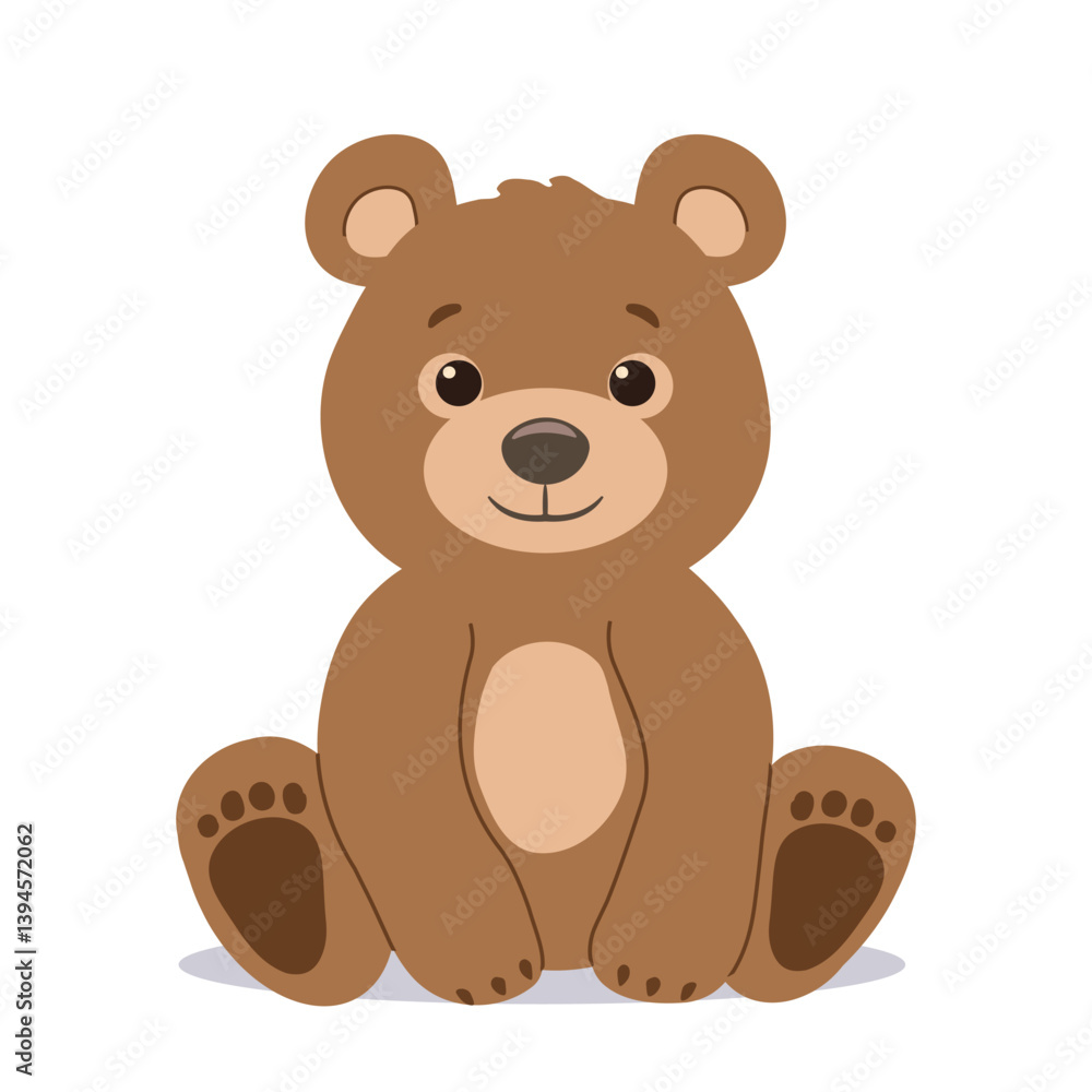 Cute cartoon bear sitting and smiling on a white background. Cute cartoon bear sitting and smiling on a white background.