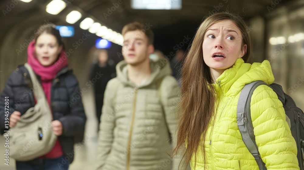 Fototapeta premium Unexpected shock and panic as the group faces trouble while touring the city