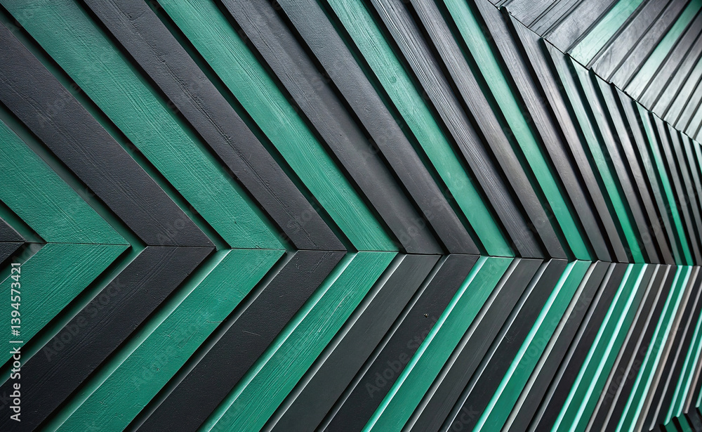 Black and dark green abstract background. Geometric symmetry. Line, stripe, 3D angle. Gradient color futuristic design.