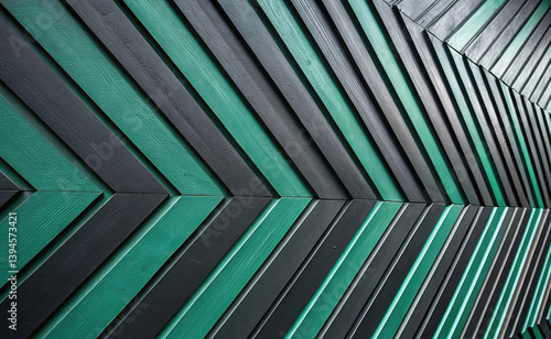 Obraz na płótnie Black and dark green abstract background. Geometric symmetry. Line, stripe, 3D angle. Gradient color futuristic design. w salonie