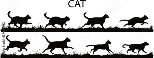 Illustration of playful cats in various poses, showcasing their agility and movement.