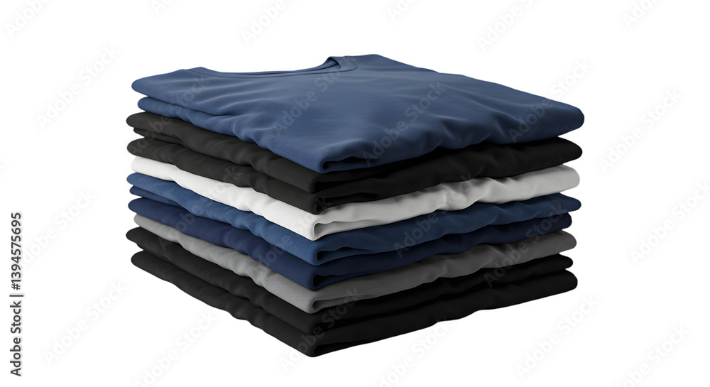 A neatly stacked pile of folded t shirts in various colors against a dark black background space A neatly stacked pile of folded t shirts in various colors against a dark black background space