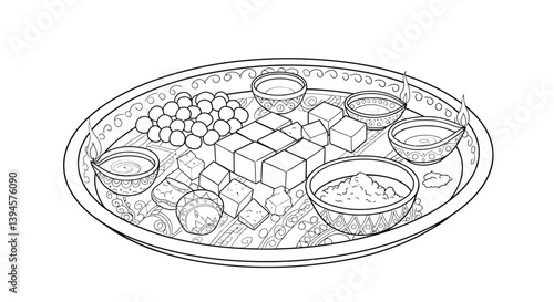 Beautiful Diwali Offering Thali Showcasing Assorted Sweets Glowing Oil Lamps and Ritual Kumkum Preparation