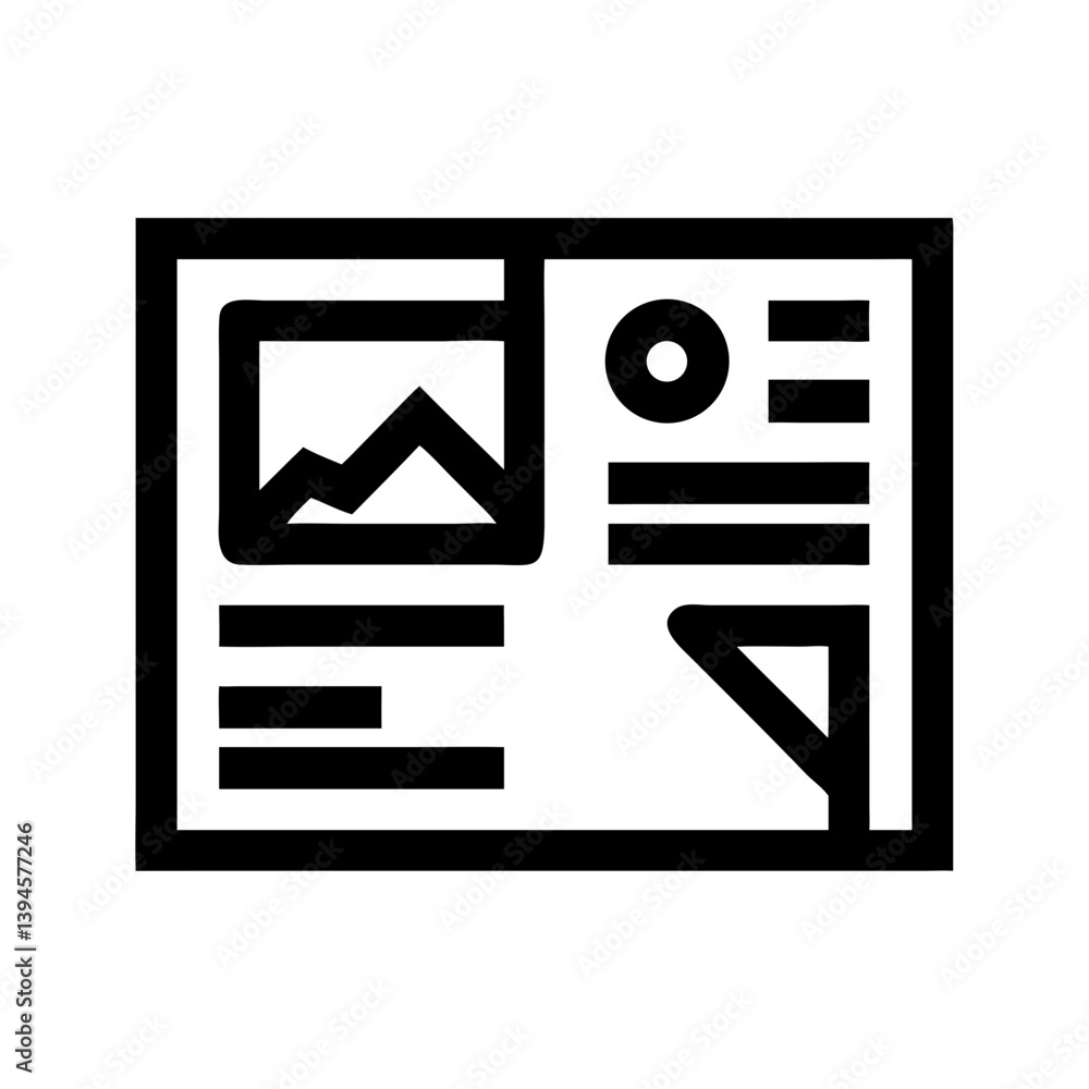 Icon of a postcard design with image and text layout Icon of a postcard design with image and text layout
