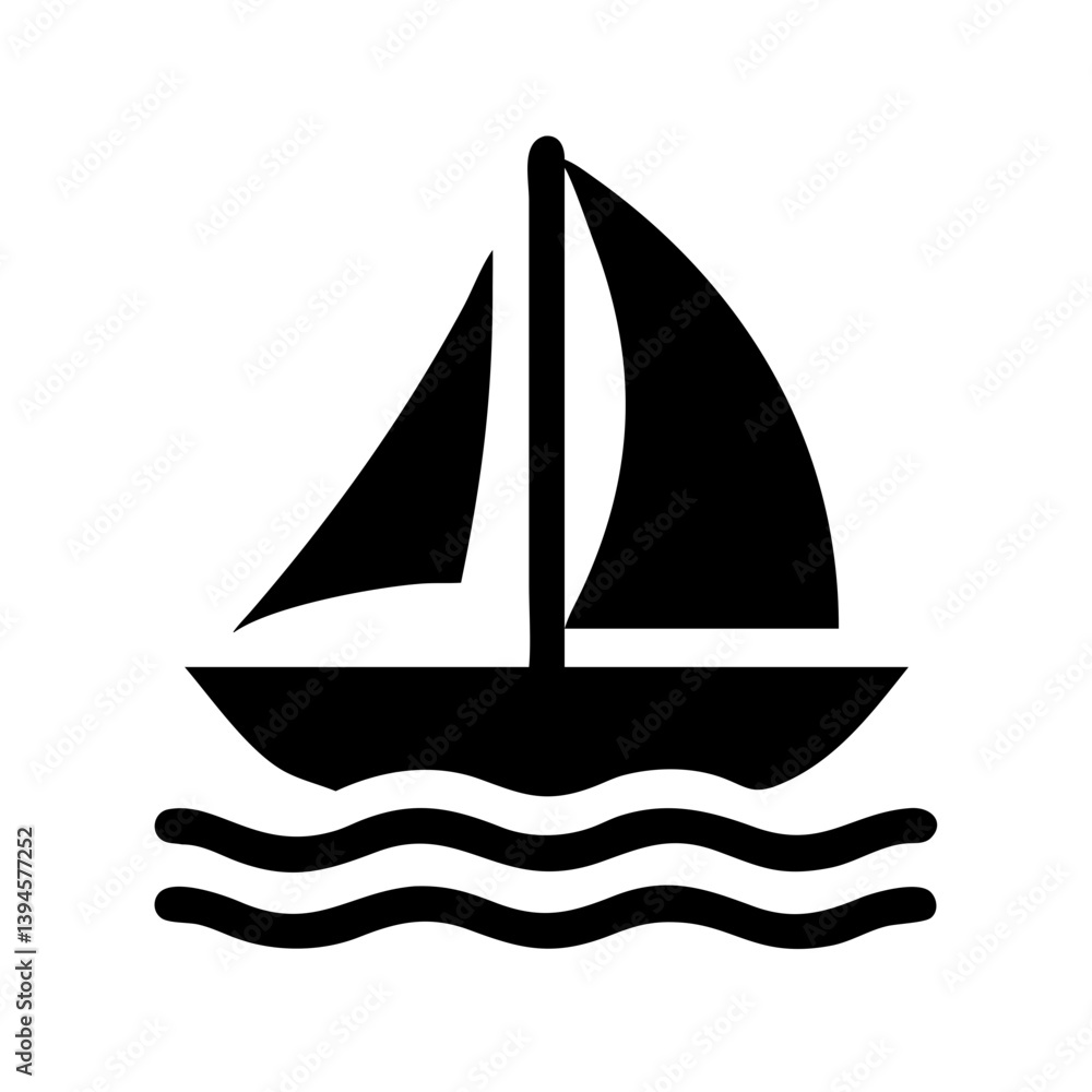 Fototapeta premium Sailboat Icon in Monochrome on Wavy Background 