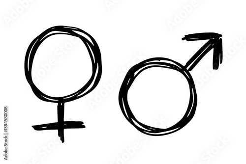 Hand drawn female and male gender identity icon Symbol used to represent sex and gender