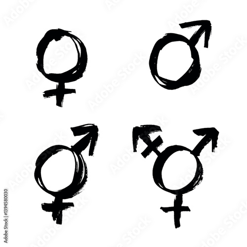 Set of hand drawn female, male, bigender and transgender gender identity icon Symbol used to represent sex and gender