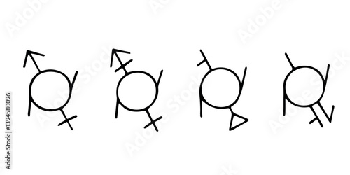 Set of hand drawn genderfluid identity icon Symbol used to represent sex and gender