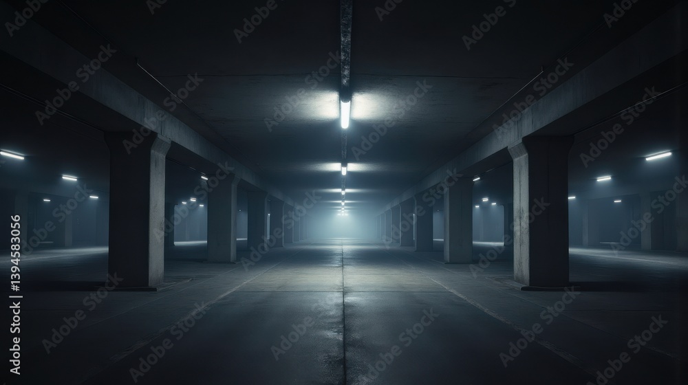 Fototapeta premium Liminal space atmosphere showcasing empty long corridor with lights 