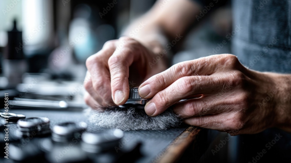 A skilled artisan uses polishing tools to restore a metal item, showcasing craftsmanship in detail. A skilled artisan uses polishing tools to restore a metal item, showcasing craftsmanship in detail.