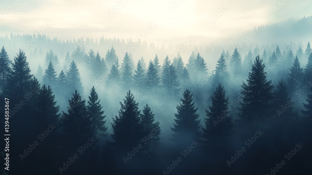 Enchanting misty forest at sunrise ethereal blue hues and tranquil atmosphere a serene nature scene with soft light filtering Enchanting misty forest at sunrise ethereal blue hues and tranquil atmosphere a serene nature scene with soft light filtering