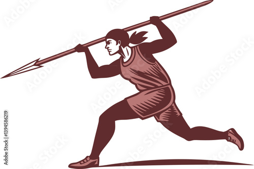 Fierce Javelin Thrower Vector Art in Action Pose