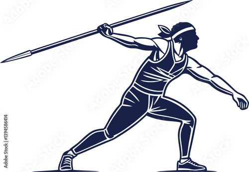 Fierce Javelin Thrower Vector Art in Action Pose