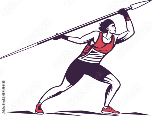 Fierce Javelin Thrower Vector Art in Action Pose