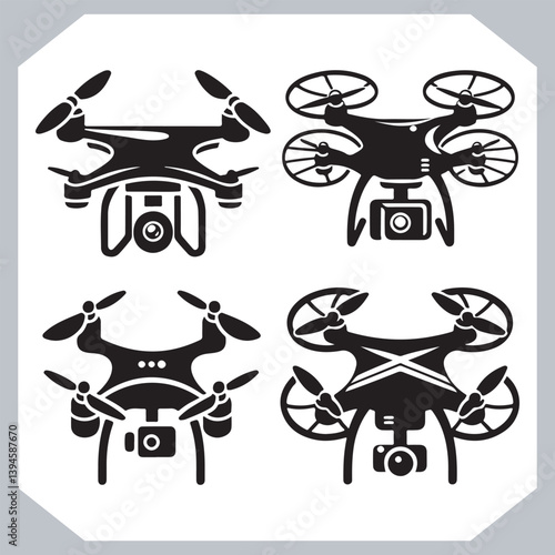 Obraz na płótnie Drone Outline Icon Set with Stylish Silhouettes in Various Shapes w salonie
