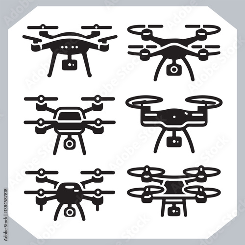 Obraz na płótnie Drone Outline Icon Set with Stylish Silhouettes in Various Shapes w salonie
