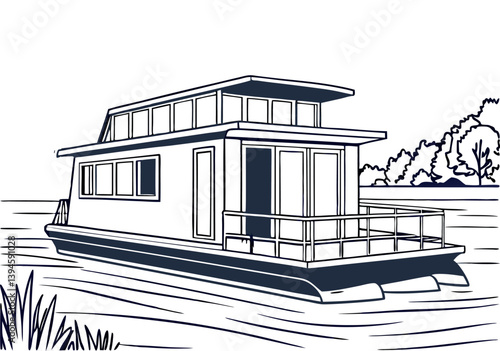 Minimalist Houseboat Vector Art Design