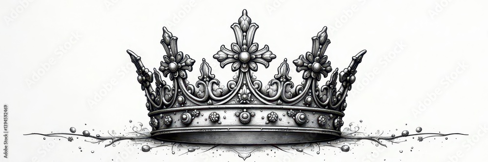 Intricate hand-drawn crown, black & white, cross detail, king, emblem Intricate hand-drawn crown, black & white, cross detail, king, emblem