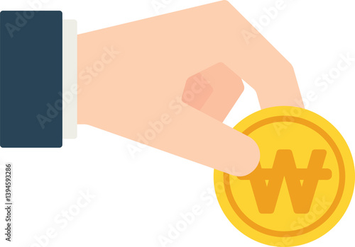 골드 코인을 손가락으로 잡고 있는 모습의 일러스트