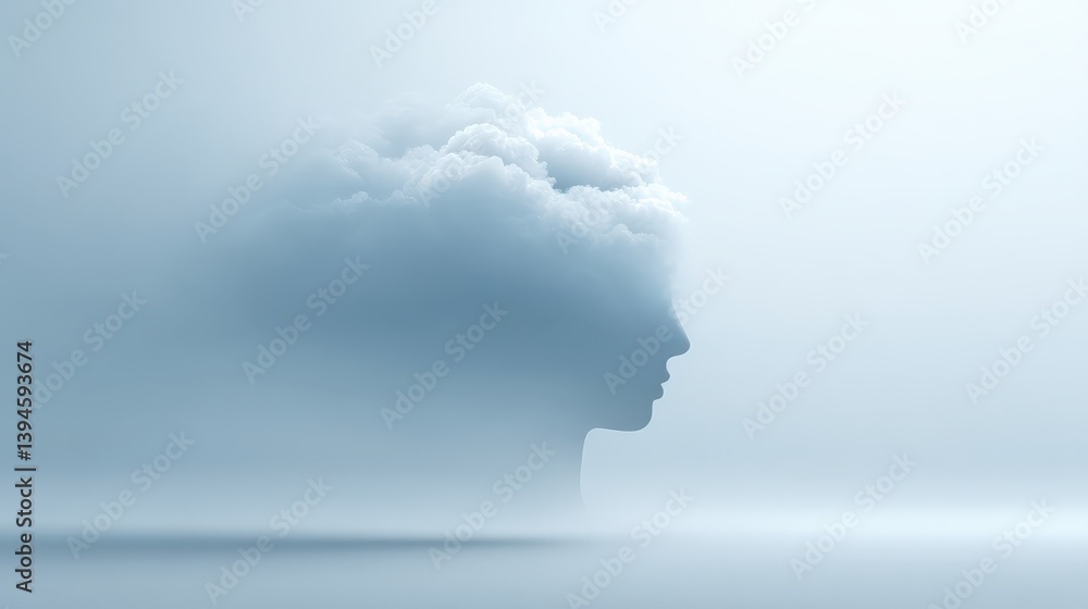 depression isolation therapy concept. Abstract profile silhouette with cloud-like features and soft colors. depression isolation therapy concept. Abstract profile silhouette with cloud-like features and soft colors.