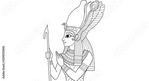 Anuket Goddess of the Nile Coloring Page Ancient Egyptian Deity Water Fertility Headdress Line Art Illustration