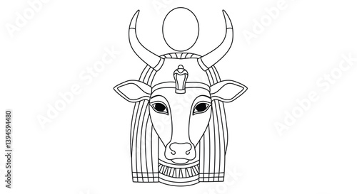 Hathor Cow Headed Goddess Coloring Page Egyptian Deity Love Music Joy Ancient Mythology Line Art Design