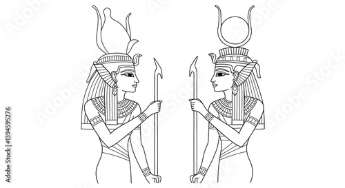 Egyptian Goddesses Nephthys Serket Coloring Sheet Protectors Magic Scorpion Deities Mythology Outline Drawing