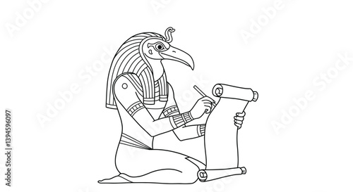 Egyptian God Thoth Coloring Sheet Ibis Head Deity Wisdom Writing Moon Ancient Mythology Scribe Outline Art
