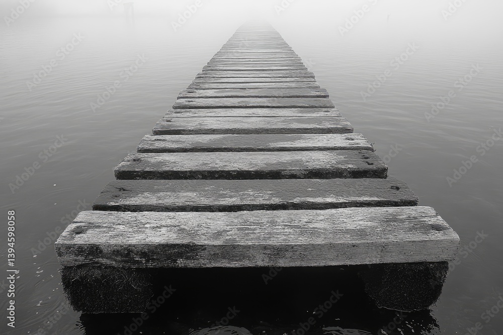 Obraz premium Wooden pier extending into a foggy lake