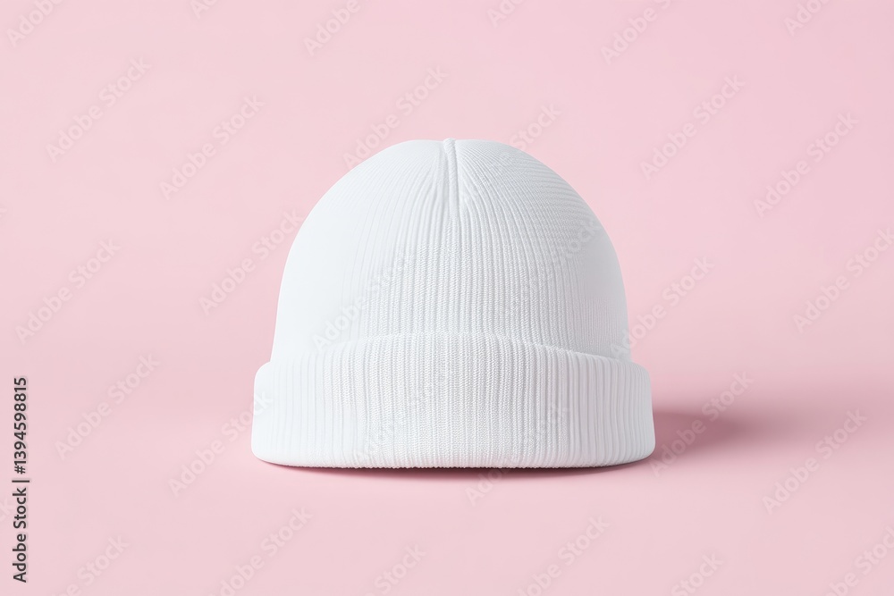 Fototapeta premium Plain white beanie against pink backdrop