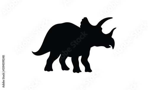 Cute triceratops vector silhouette, Cute triceratops silhouette vector flat illustration design