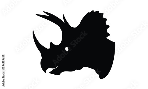 Cute triceratops vector silhouette, Cute triceratops silhouette vector flat illustration design